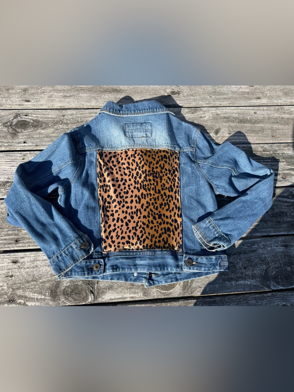 Sew-Losophy by Marcella Denim Jean Jacket with Leopard Print Back Panel